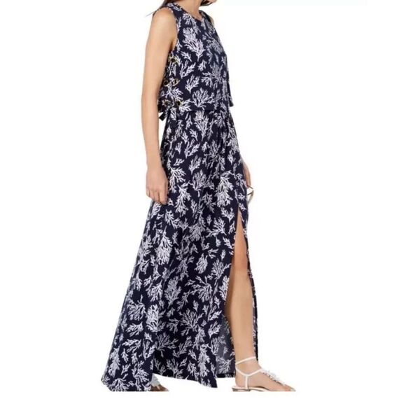 MICHAEL KORS NEW Women's Reef-print Grommet-laced Front-slit Maxi Dress S Coral - Picture 2 of 6